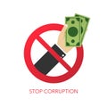 Stop corruption. Businessman refusing the offered bribe. Vector illustration